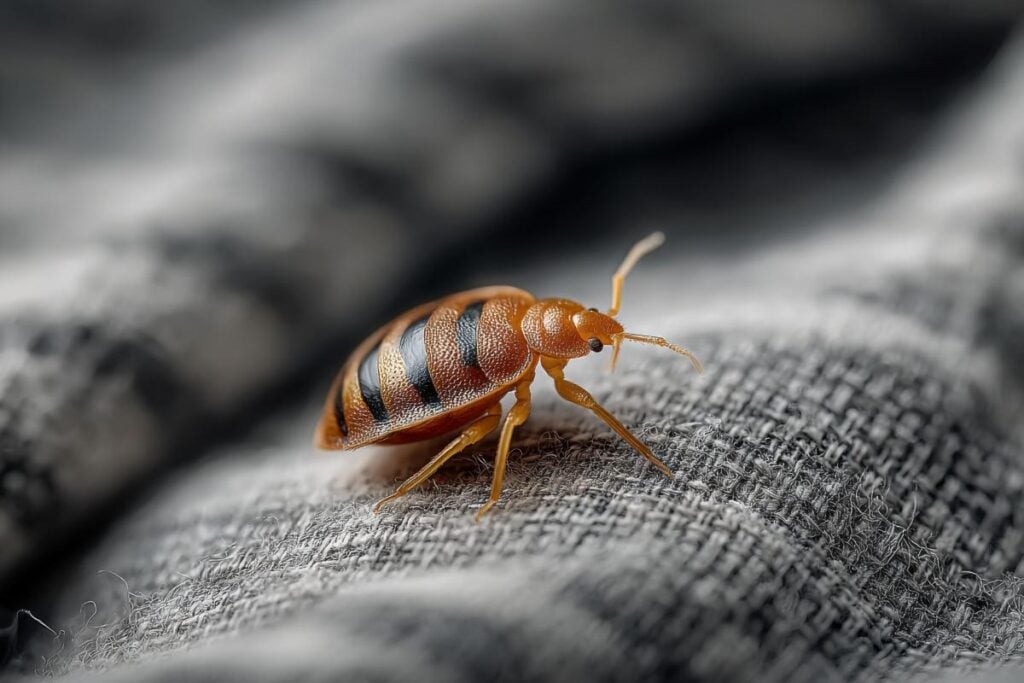 A bed bug on a piece of fabric